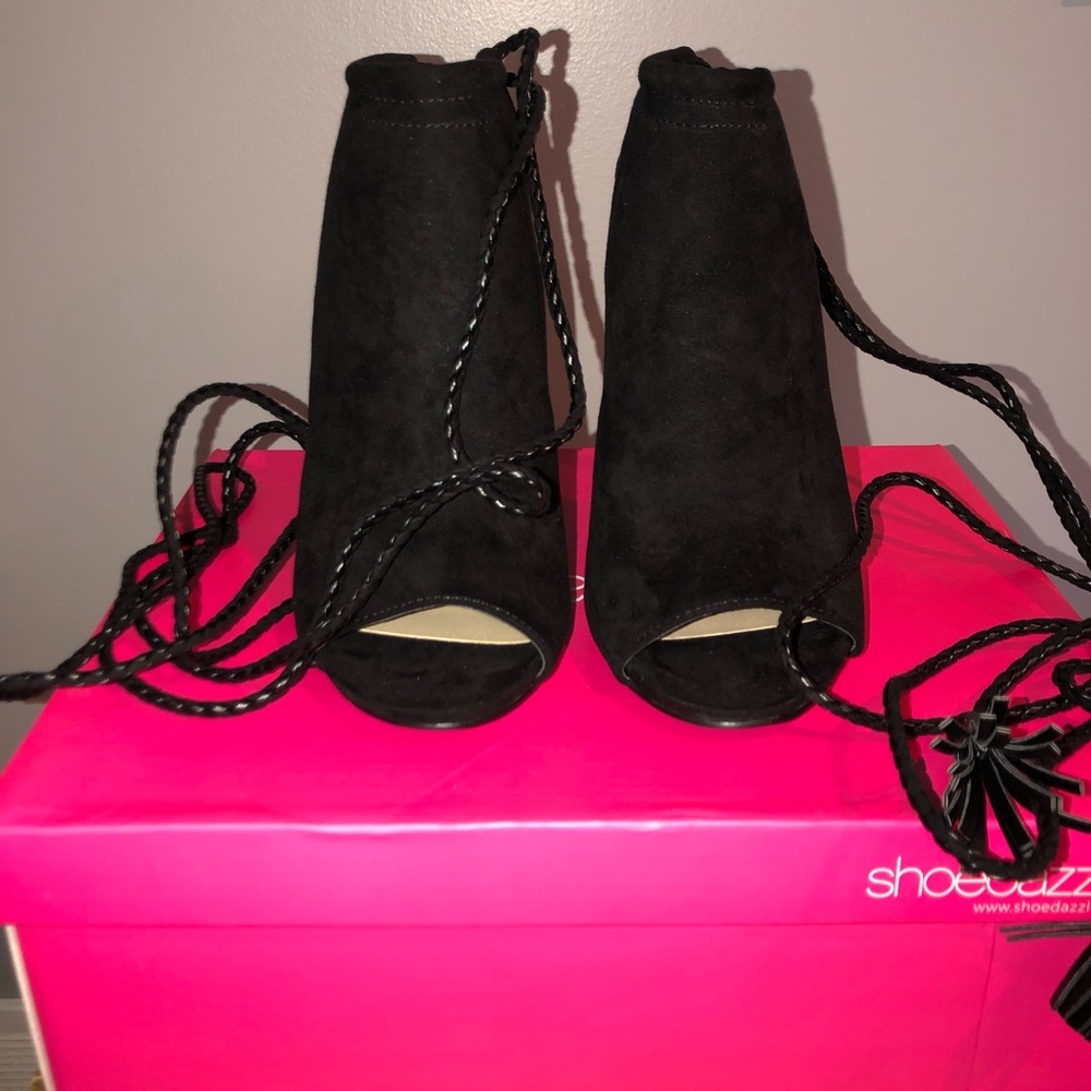 Black Suede Tie Up Heels